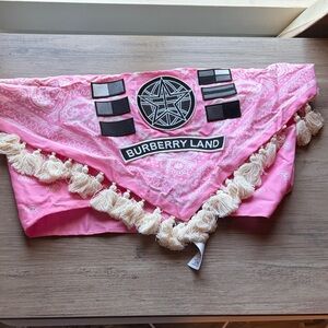 NWT Burberry Badge Bandana Scarf in Candy Pink